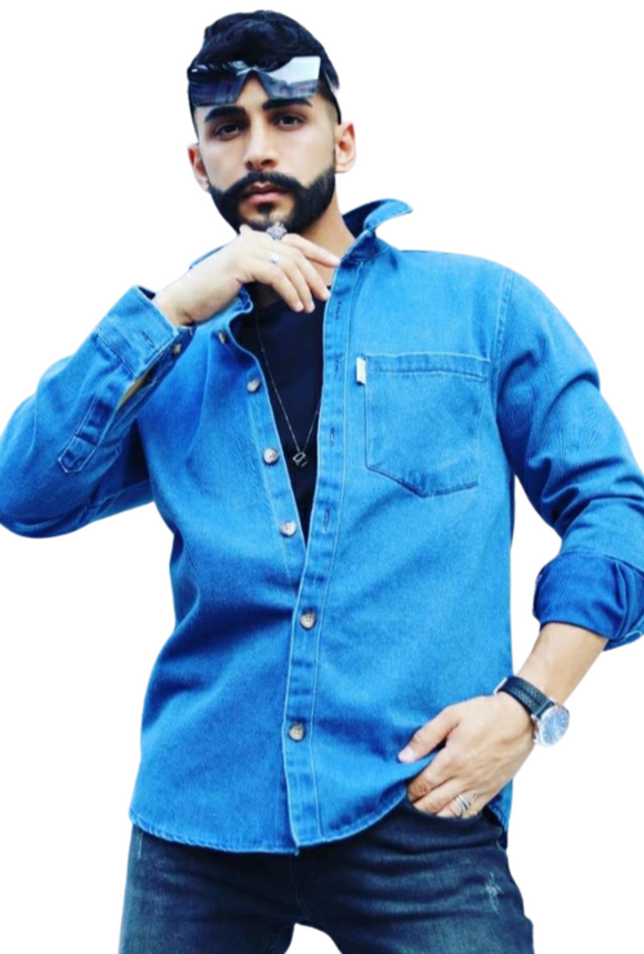 Мужская джинсовая рубашка синего цвета